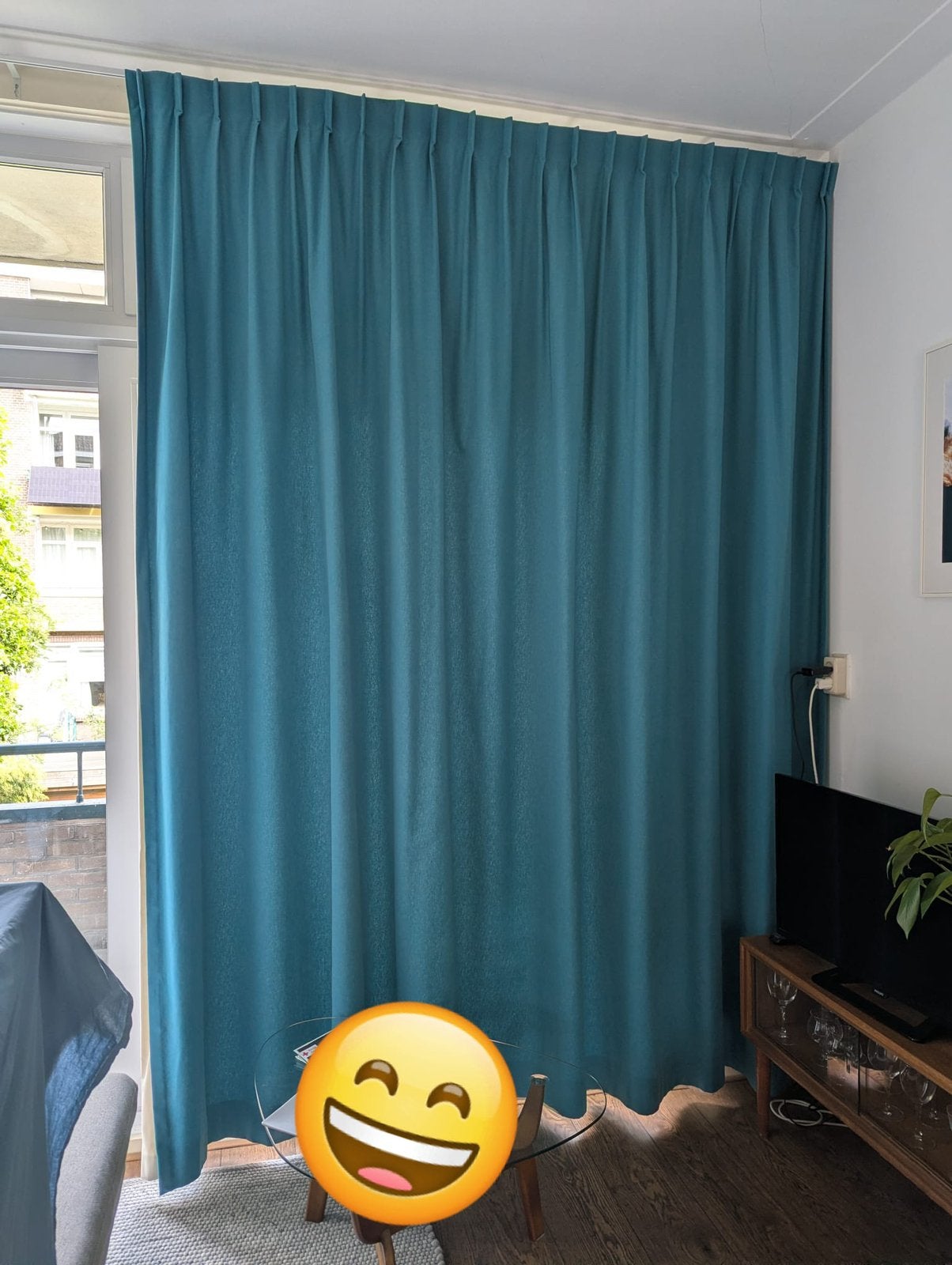2 gevoerde verduisterende gordijnen turkoois 190x266cm, Huis en Inrichting, Ophalen, Gebruikt, 150 tot 200 cm, Gevoerd