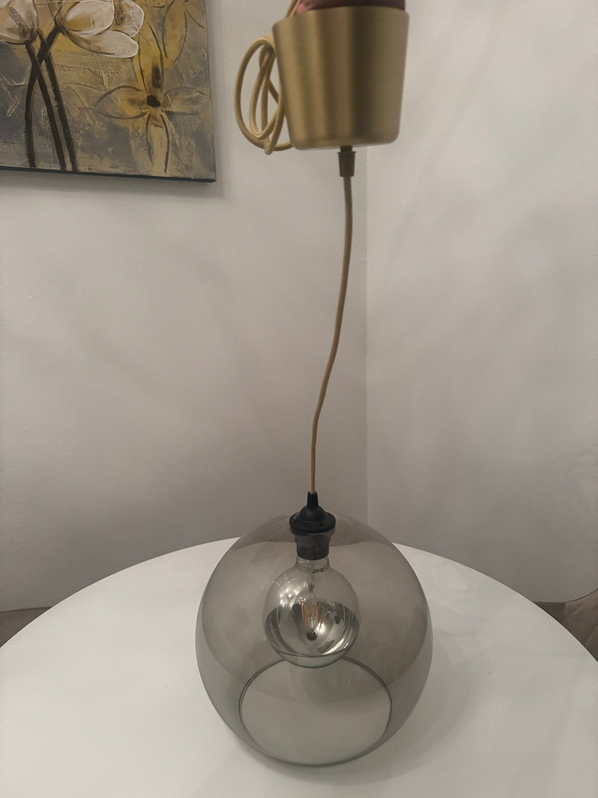 Ikea hanglamp met rookkleurig glas, Ophalen, Gebruikt, Glas, E27 (groot)