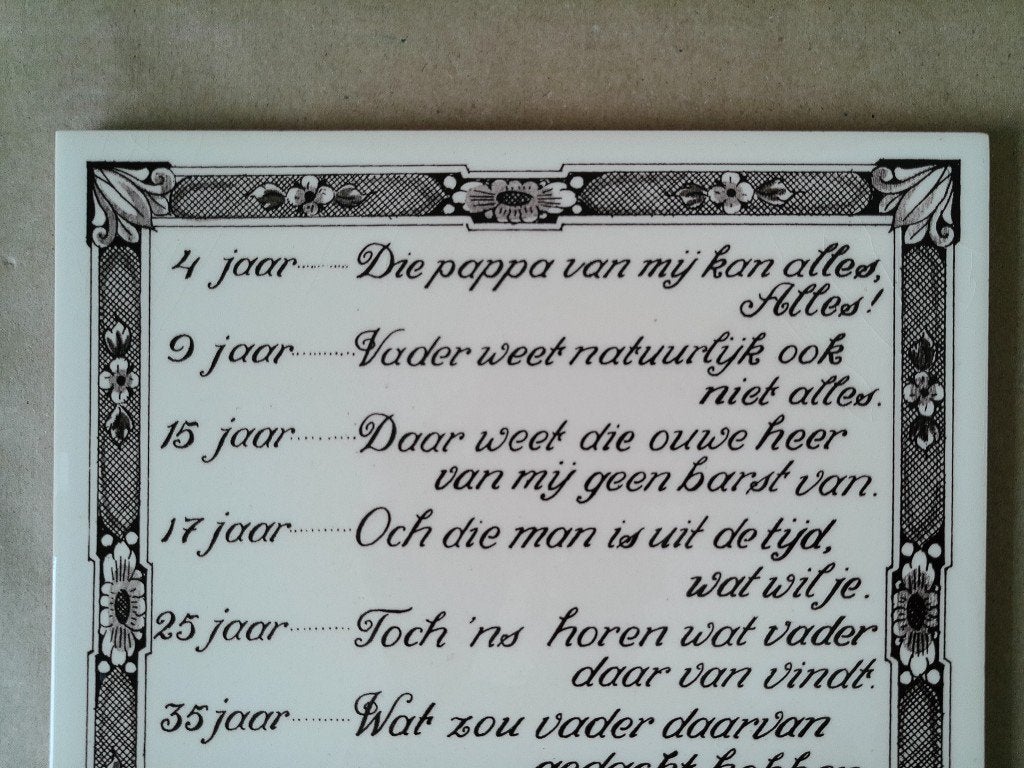 Vintage grote Pappa tegel Schoonhoven 20x20 Die papa van mij, Ophalen of Verzenden