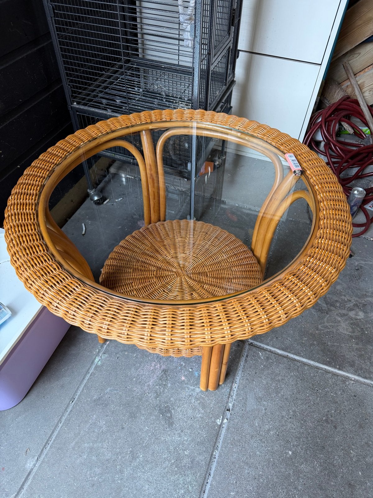 Stijlvolle Bamboe Tafel met Glazen Blad, 50 – 75, Gebruikt, Rond, Overige houtsoorten
