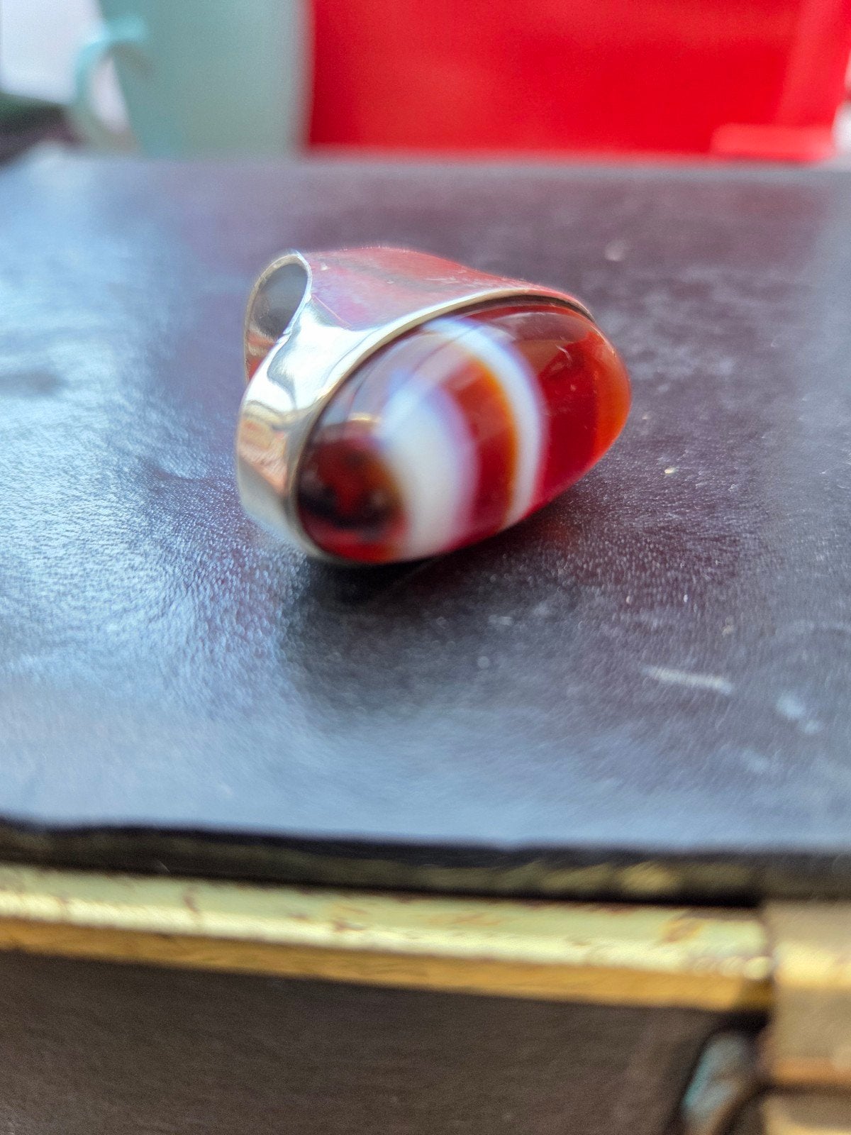 zilver agaat ring mantelring, Ophalen, Zo goed als nieuw, Zilver, Zilver