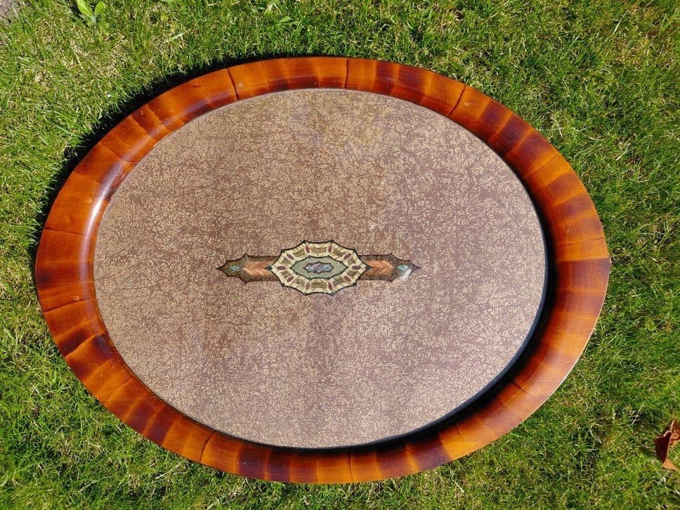 Prachtig mahonie-houten dienblad met glasplaat., Ophalen of Verzenden