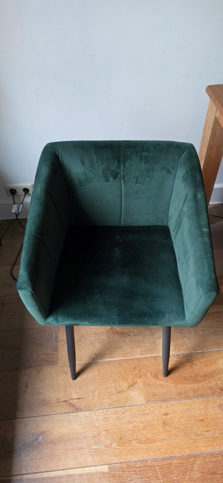 Set van 6 donkergroene fluwelen eetkamerstoelen, Ophalen, Gebruikt, Overige kleuren, Modern, Luxe