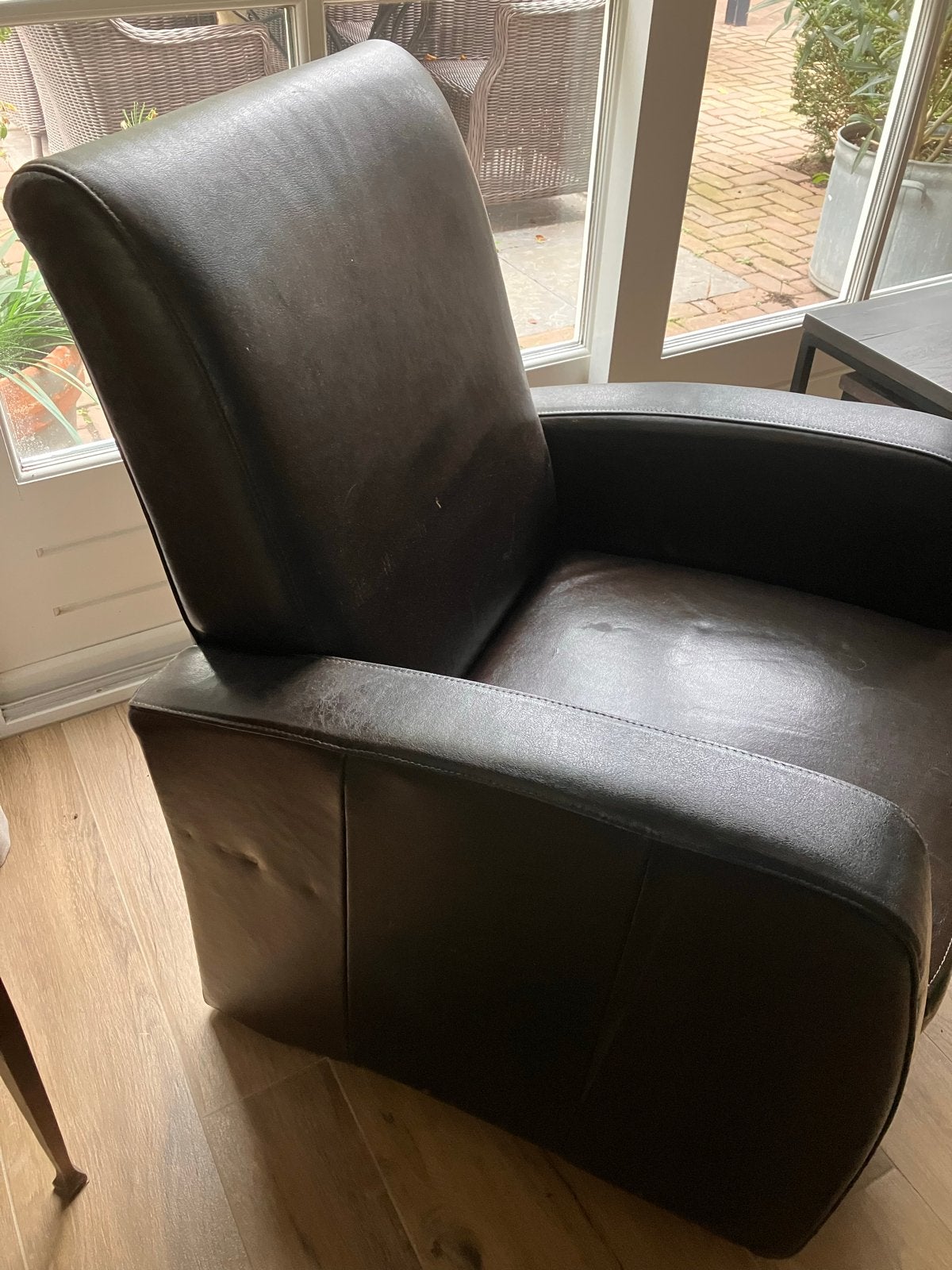 Pu leren fauteuil bruin, Ophalen of Verzenden, Gebruikt, Leer, 75 tot 100 cm