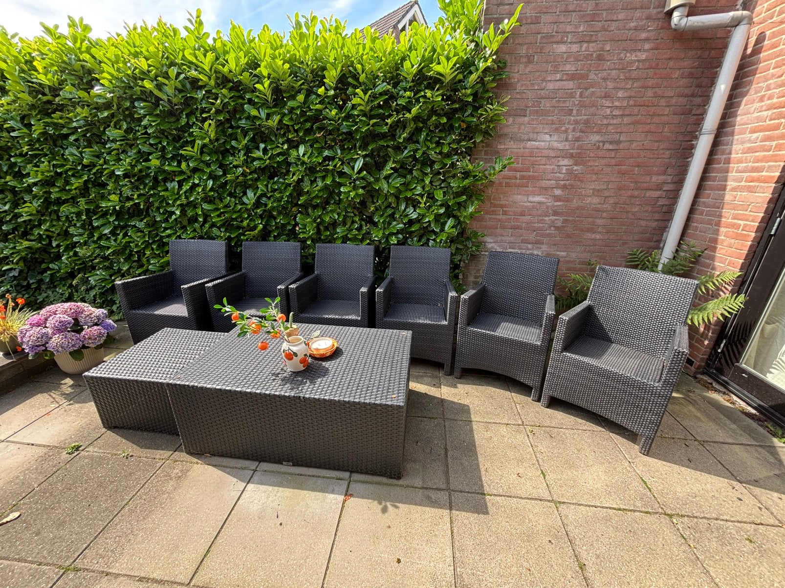 Tuinstoelen/tuinset, Tuin en Terras, Tuinsets en Loungesets, Ophalen, Kunststof, 6 zitplaatsen, Bijzettafel