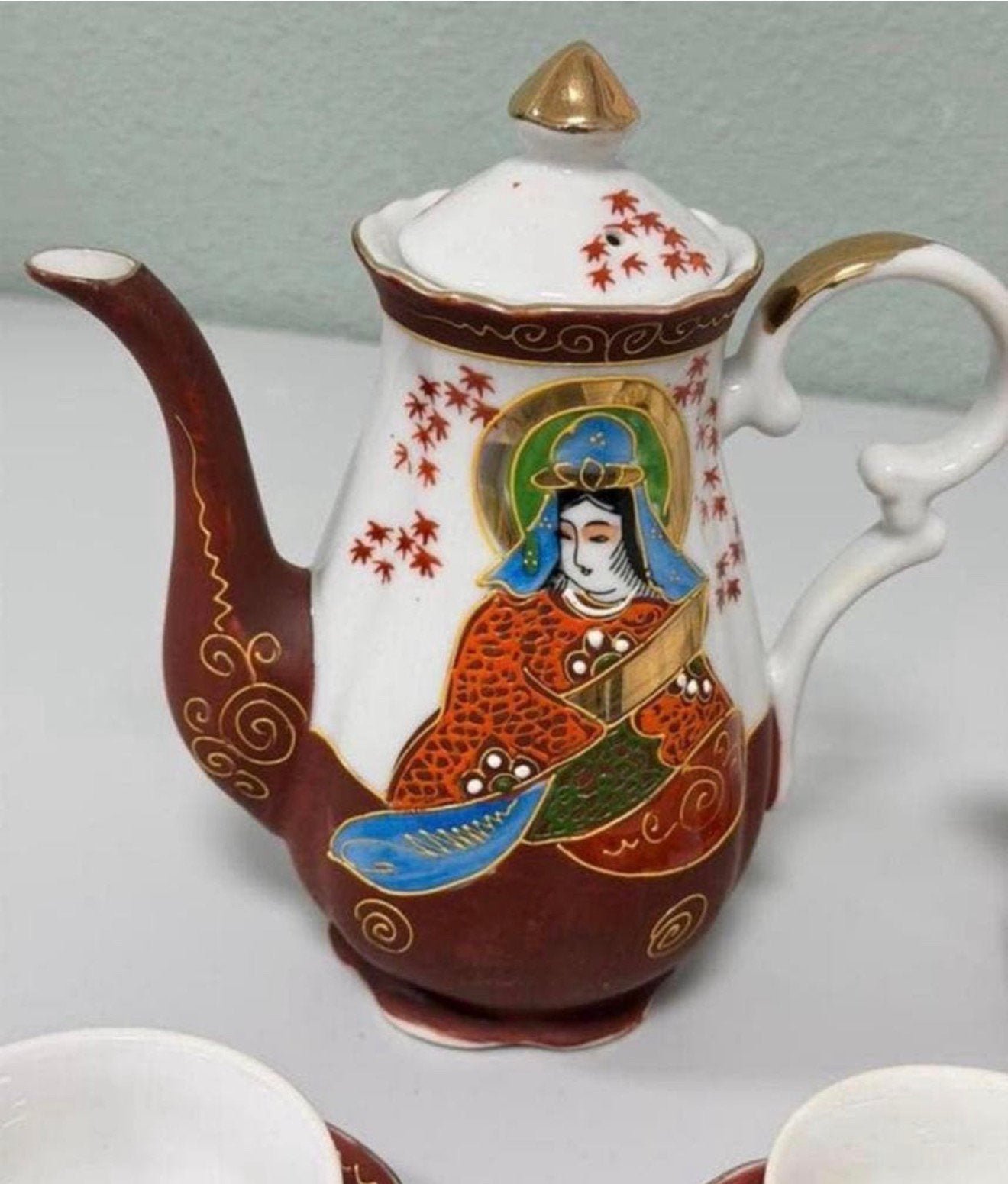 Vintage Japanese Satsuma Hand Painted Gold Trimmed 14-Delig, Ophalen of Verzenden