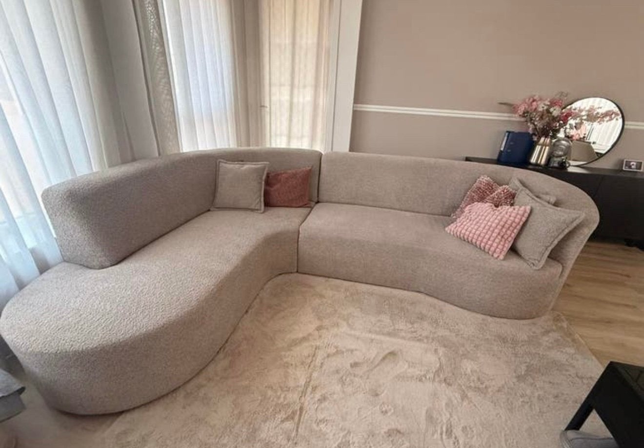Ruime beige/grijs hoekbank 305x220 cm - Modern design, Ophalen, Zo goed als nieuw