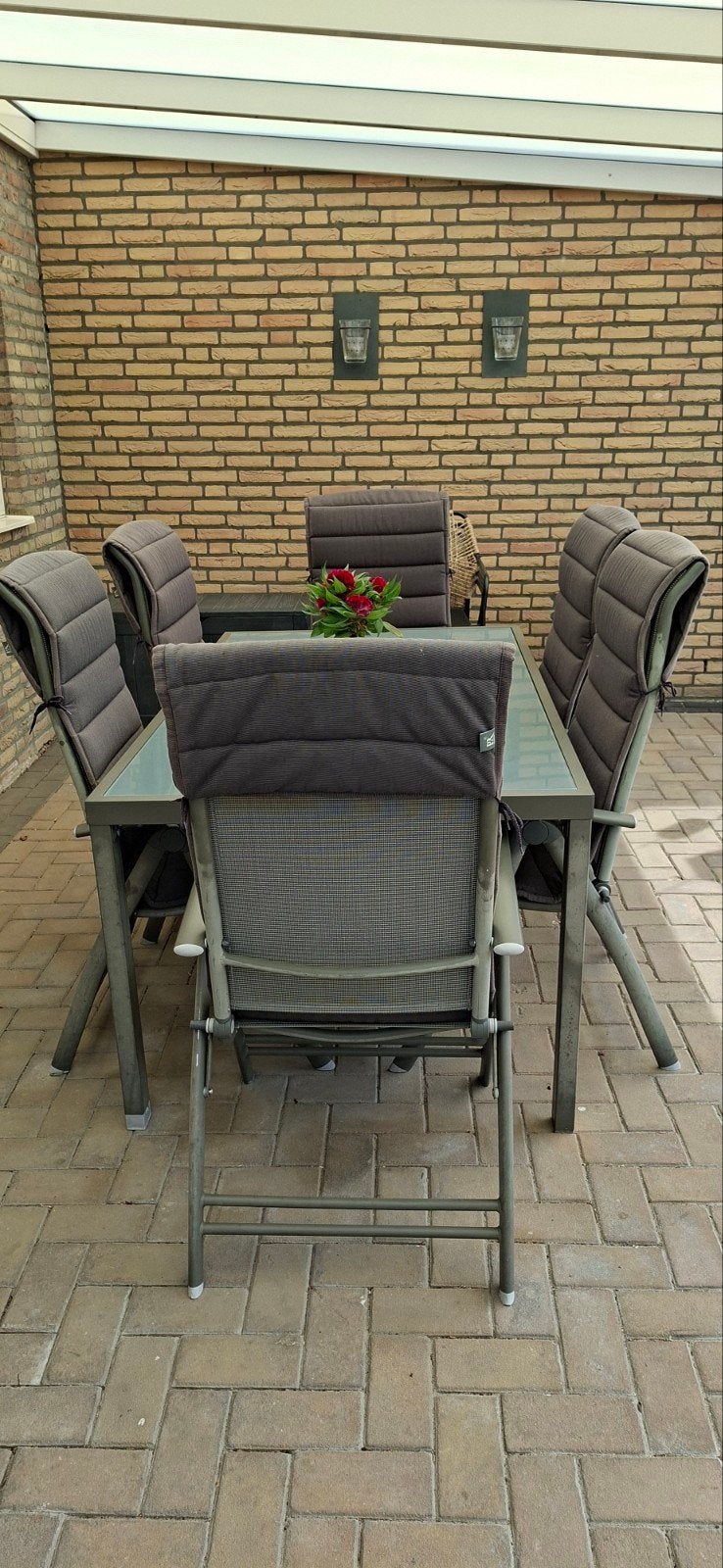 Tuinset met 6 stoelen en 6 kussens., Ophalen, Gebruikt, Aluminium
