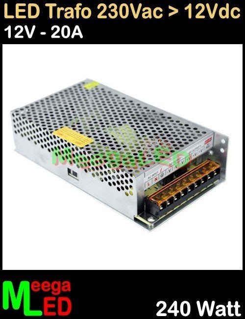 LED Trafo Voeding Adapter Driver - 230V > 12V - 20A = 240W, Metaal, Overige merken, Nieuw, Overige fittingen