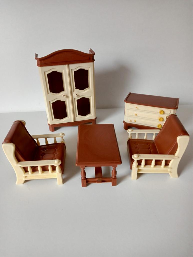 Vintage Poppenhuis Meubels Set - Kast, Dressoir, Stoelen, Ta, Antiek en Kunst, Antiek | Speelgoed, Ophalen of Verzenden