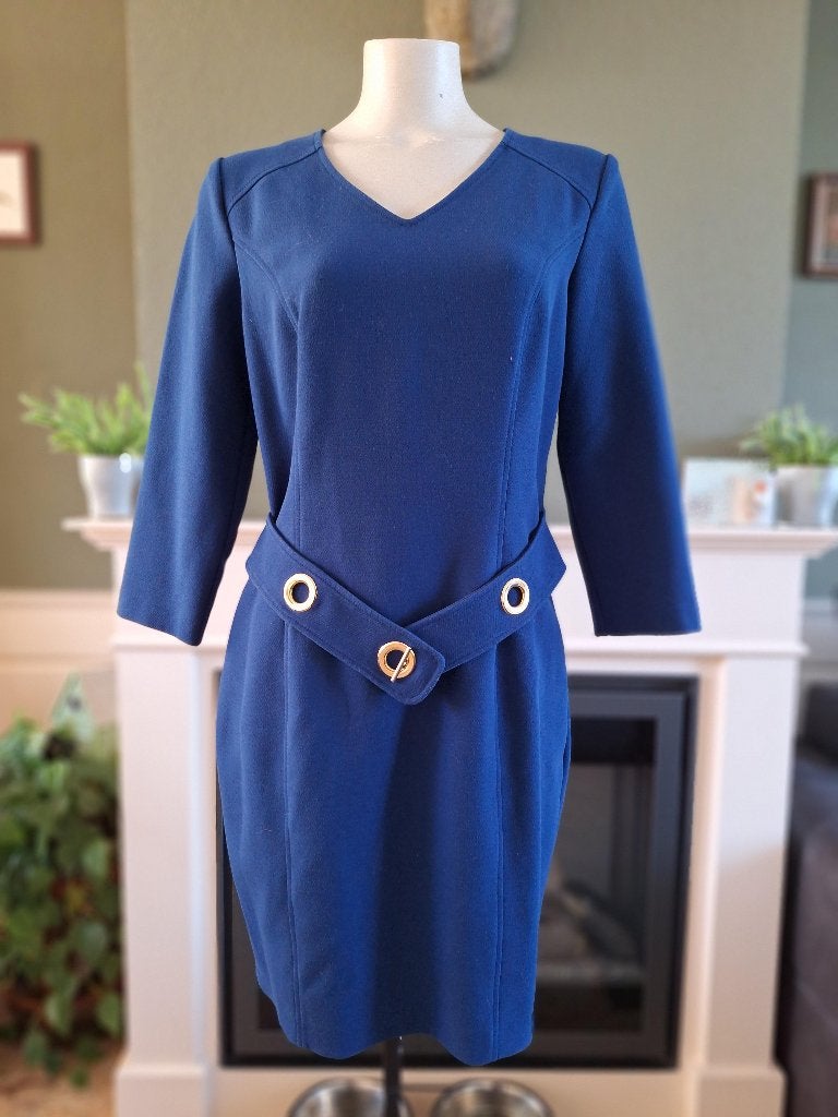 Caroline Biss kobalt blauwe winter jurk 40, Maat 42/44 (L), Zo goed als nieuw, Knielengte, Caroline Biss