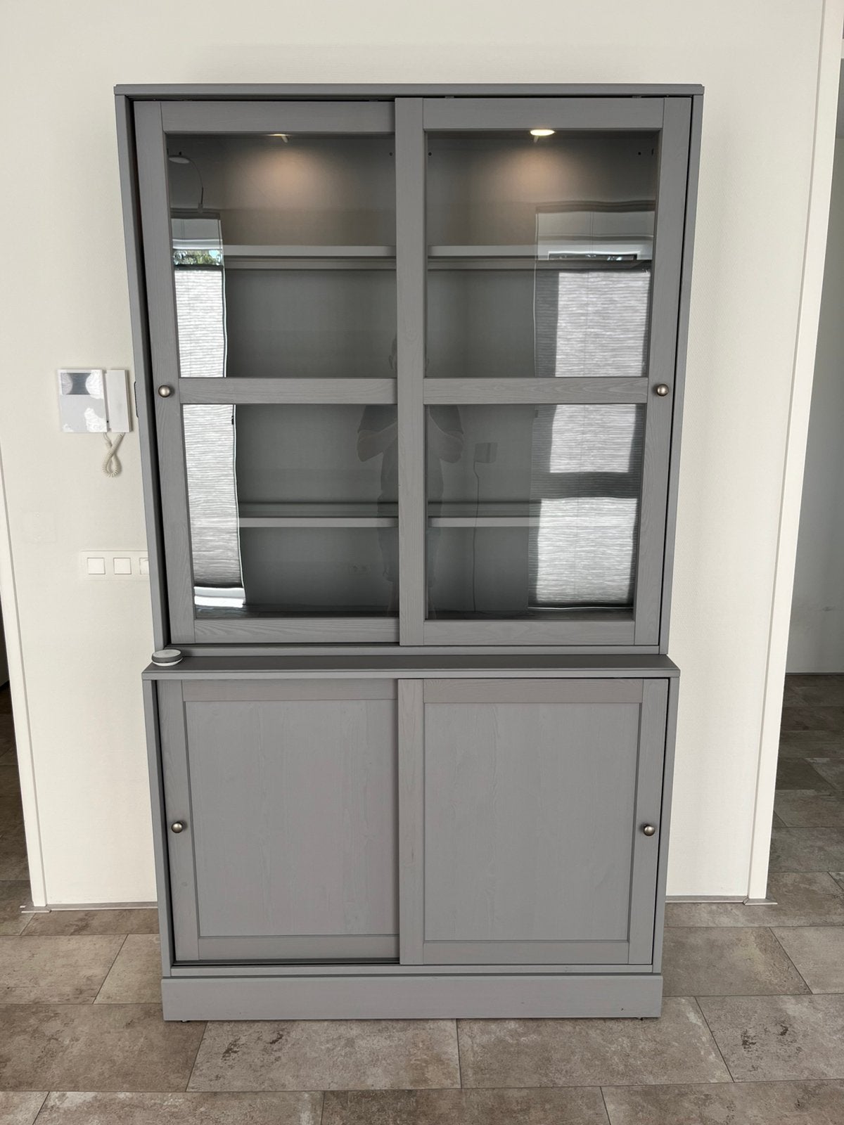 Grijze buffetkast Ikea, Huis en Inrichting, Ophalen, 100 tot 150 cm, 25 tot 50 cm, Gebruikt