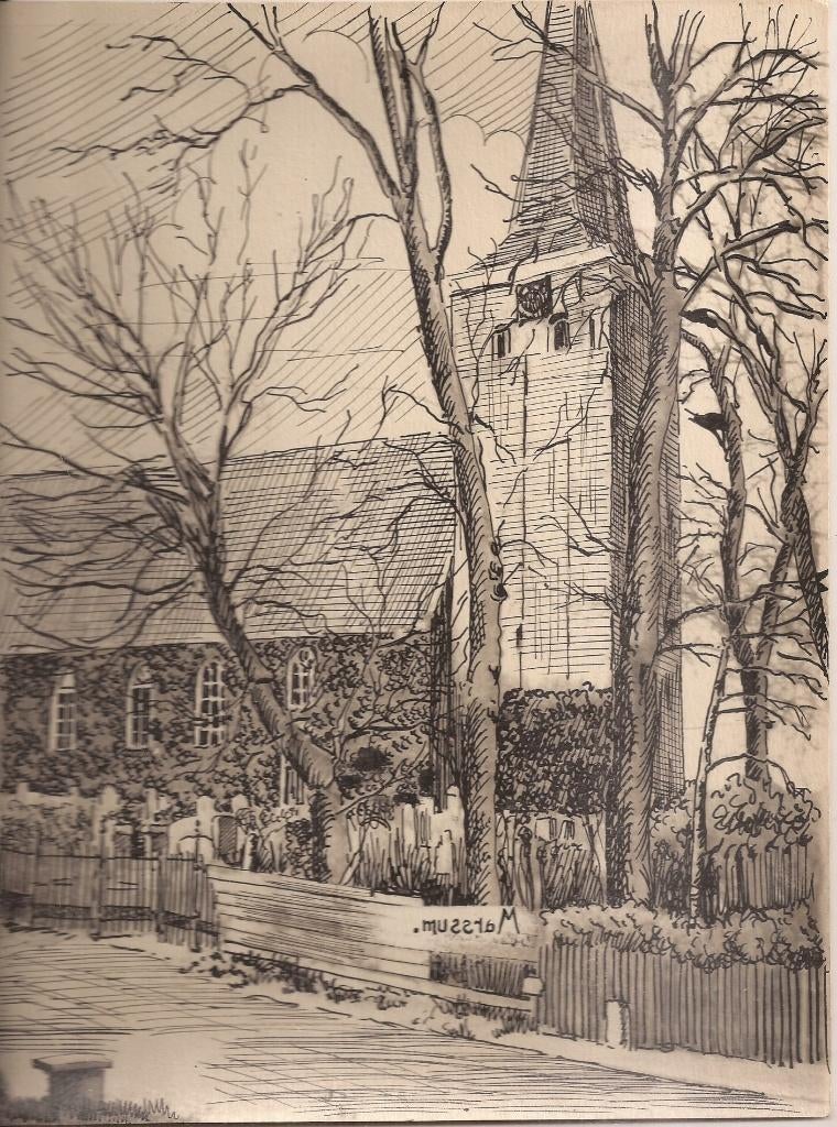 Marssum Kerk 1948 Tekening Sievers, Ophalen of Verzenden