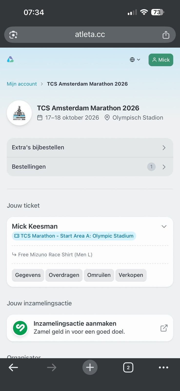 Kaartje Marathon Amsterdam, Eén persoon, Oktober