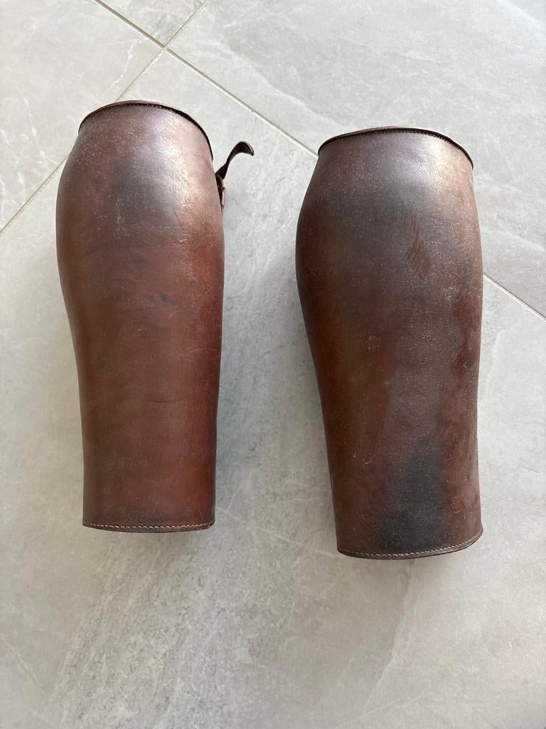 Oude leren beenkappen gaiters decoratief vintage paar, Ophalen of Verzenden