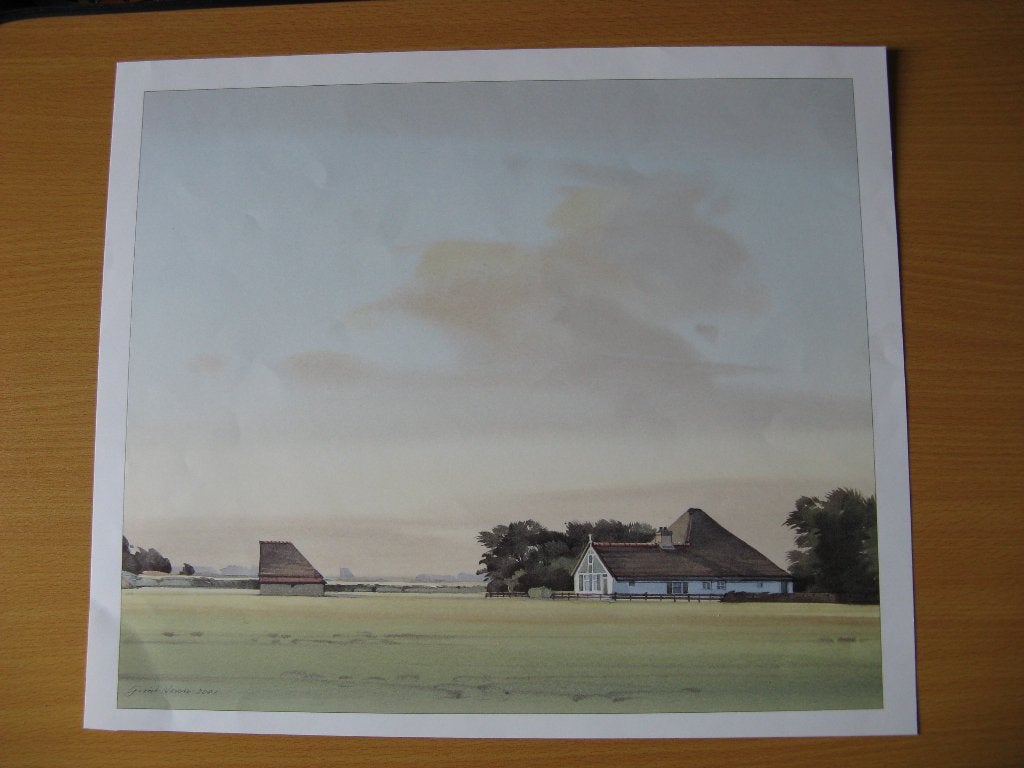Een boerderij en Schuur met bomen., Ophalen of Verzenden, Voor 1940, Zo goed als nieuw, Overige onderwerpen
