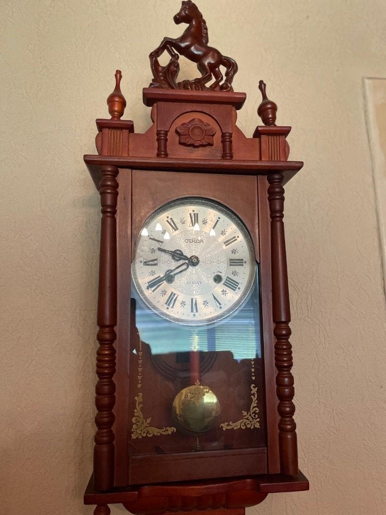 Klassieke wandklok, Ophalen, Met slinger, Bruin, Analoog