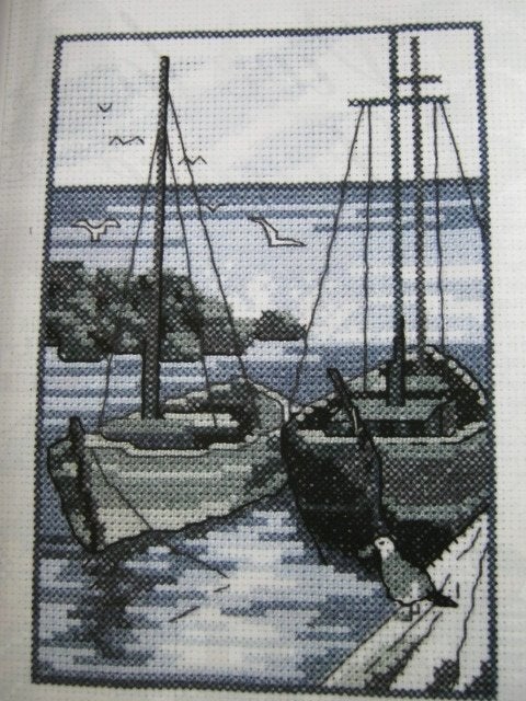Borduurpatroon  Zeilbootjes  Sepia    nr 5895, Verzenden, Nieuw, Handborduren, Patroon