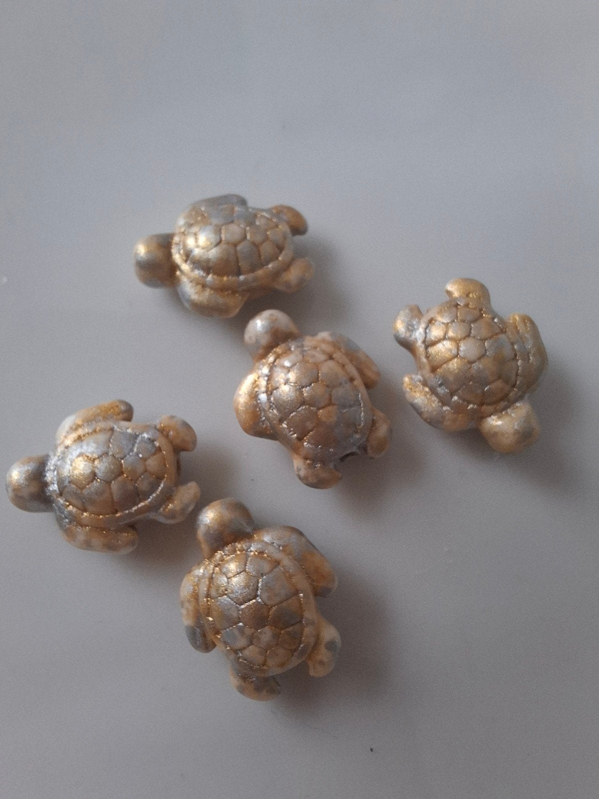 5 stuks glaskralen schildpad goud zilver kralen, Kraal, -, -, Nieuw