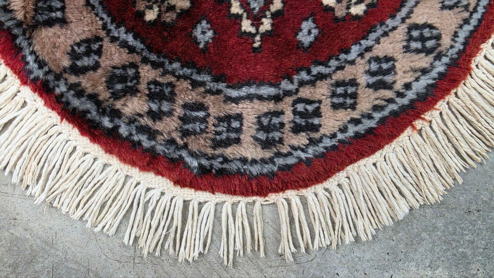 Handgeknoopt oosters rond wol Karachi tapijt rood 35x35cm, Crème, 50 tot 100 cm, Oosters, Klassiek, Perzisch, vintage, oosters, hype