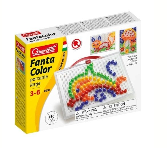 Quercetti fantacolor mozaïek 150 pinnetjes meeneembaar, Ophalen of Verzenden, Zo goed als nieuw, Bouwen
