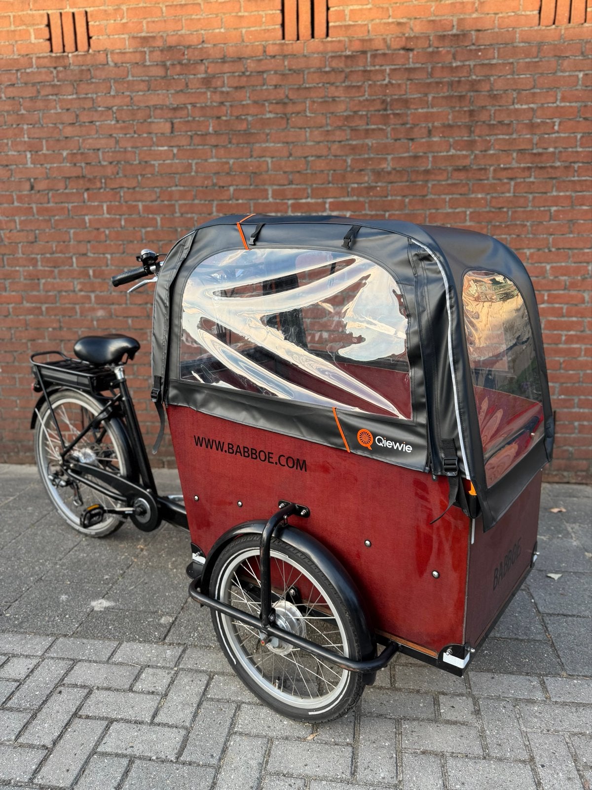 Babboe Big-E bakfiets met nieuwe accu en huif, 4 kinderen of meer, Gebruikt, Elektrisch, Schijfrem