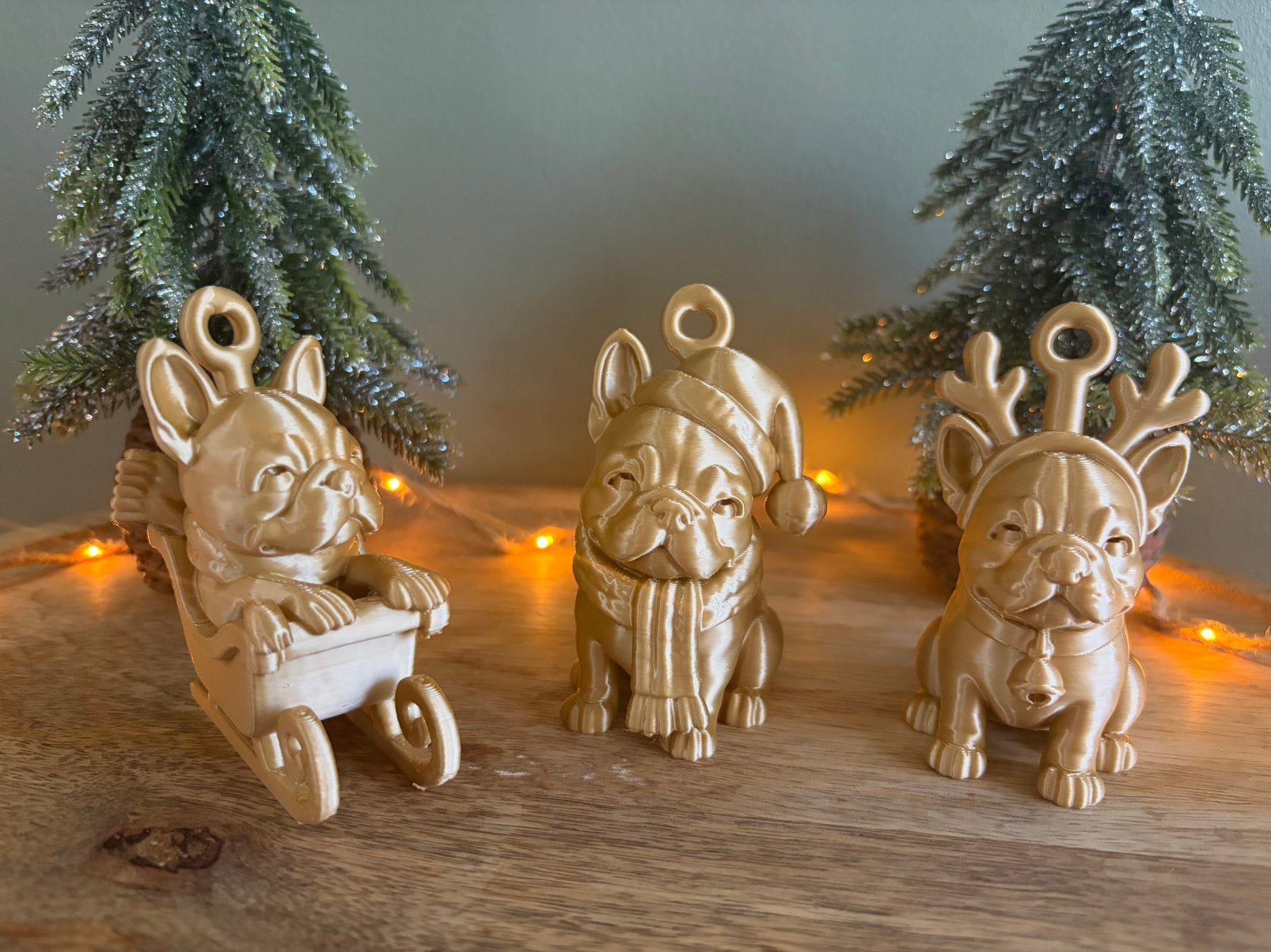 Franse Bulldog kersthangers set van 3, Ophalen of Verzenden, Zo goed als nieuw
