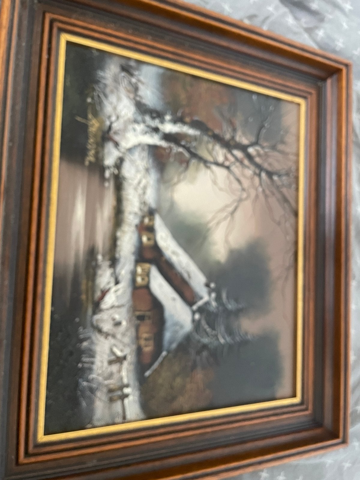 Schilderij Winterlandschap met Huisje en Sneeuw, Doek, Ophalen of Verzenden, Gesigneerd, Landschap
