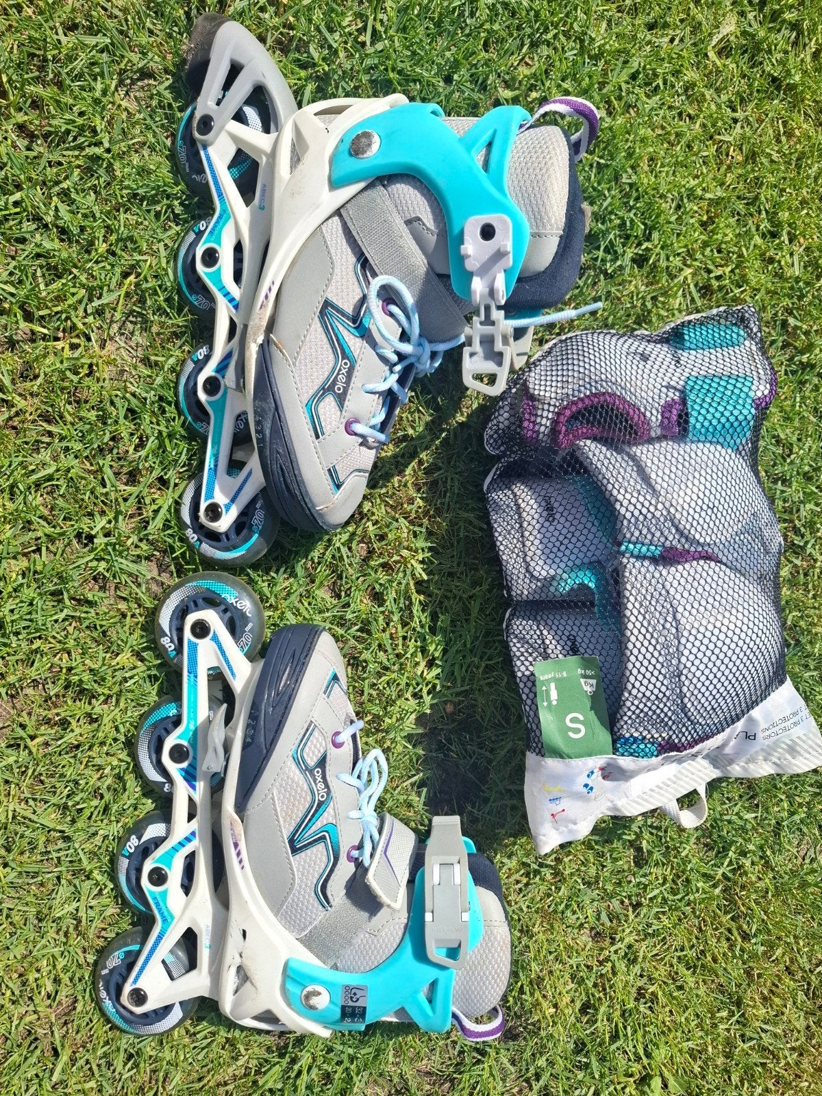 Verstelbare Oxelo inline skates met bescherming (maat S), Sport en Fitness, Skeelers, Kinderen, Inline skates 4 wielen, Ophalen
