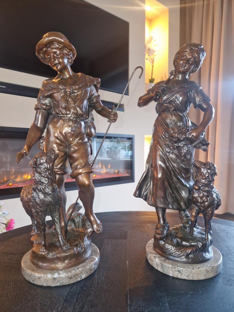 Antieke beelden Herder & Herderin L & F Moreau, Antiek en Kunst, Ophalen