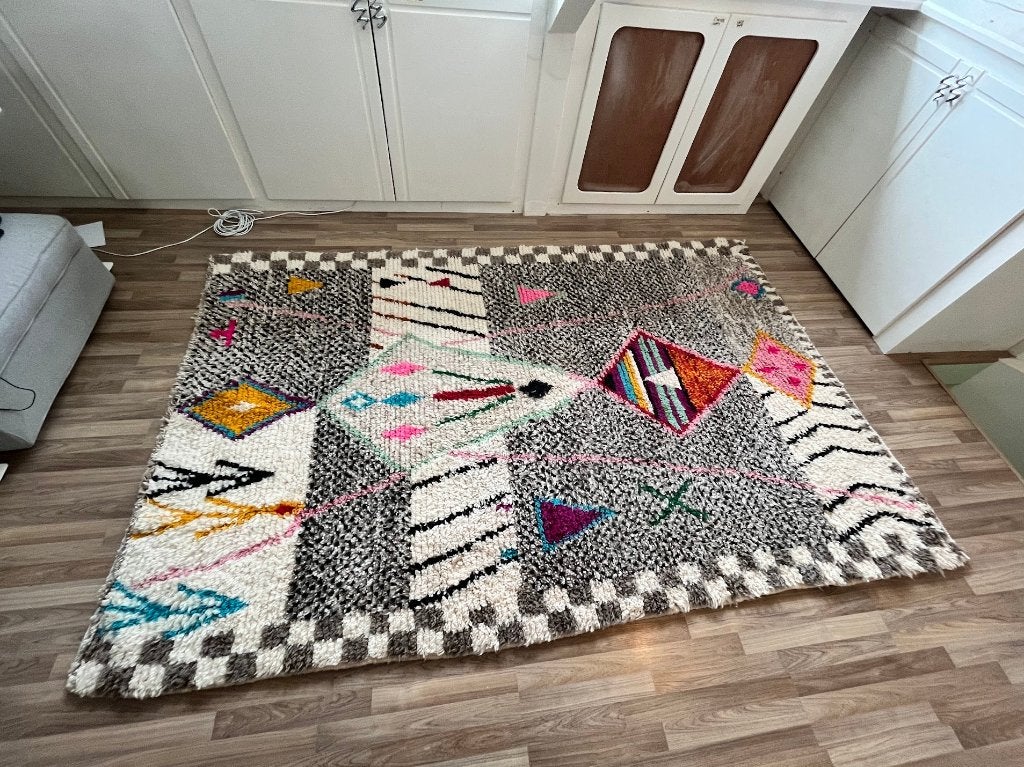 Marokkaans Beni Ourain vloerkleed wol 183 x 305 cm, Ophalen, Gebruikt, 150 tot 200 cm, 200 cm of meer