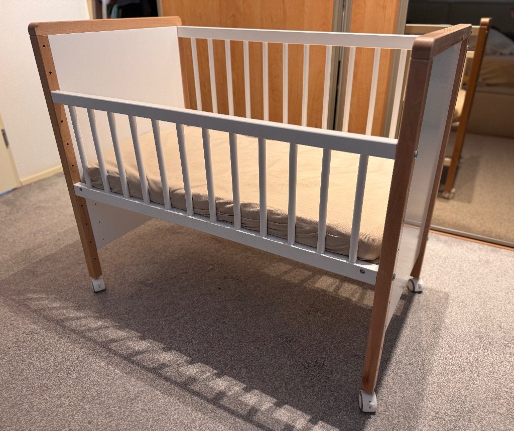 Bopita Flo Co-Sleeper - Wit / Nature met matras, Ophalen, Zo goed als nieuw, Minder dan 140 cm, Matras