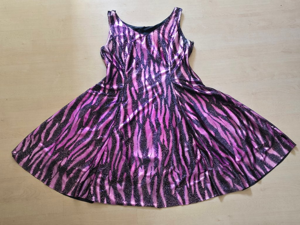 Vintage paarse jurk met zebraprint, Paars, Maat 46/48 (XL) of groter, Ophalen of Verzenden, Zo goed als nieuw