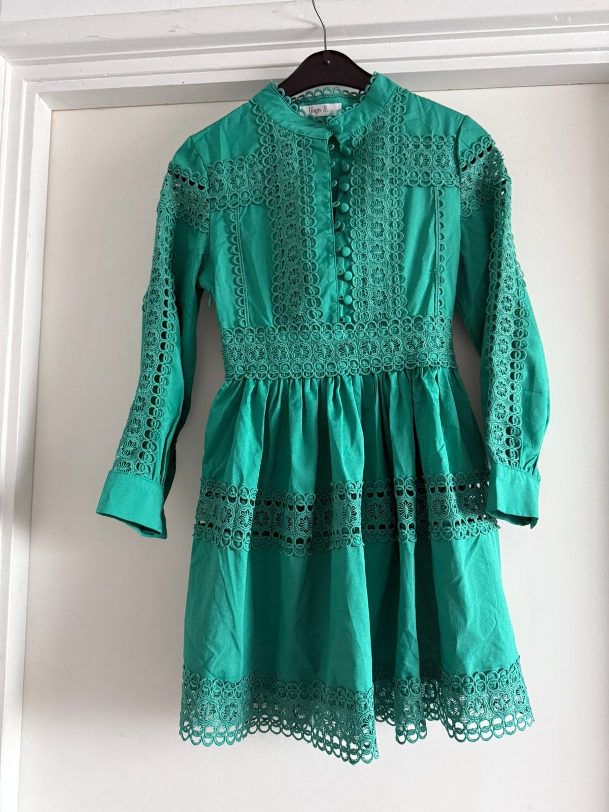 Feestjurk met kant meisje 122/128 maat 6 een plaatje, Kinderen en Baby's, Kinderkleding | Maat 122, Ophalen of Verzenden, Zo goed als nieuw