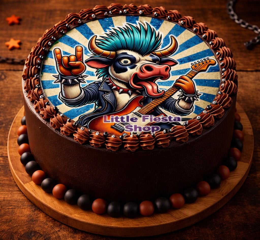 lf1025 icing frosting rock koe eetbare taart print topper, Ophalen of Verzenden, Nieuw, Taarten, Versiering