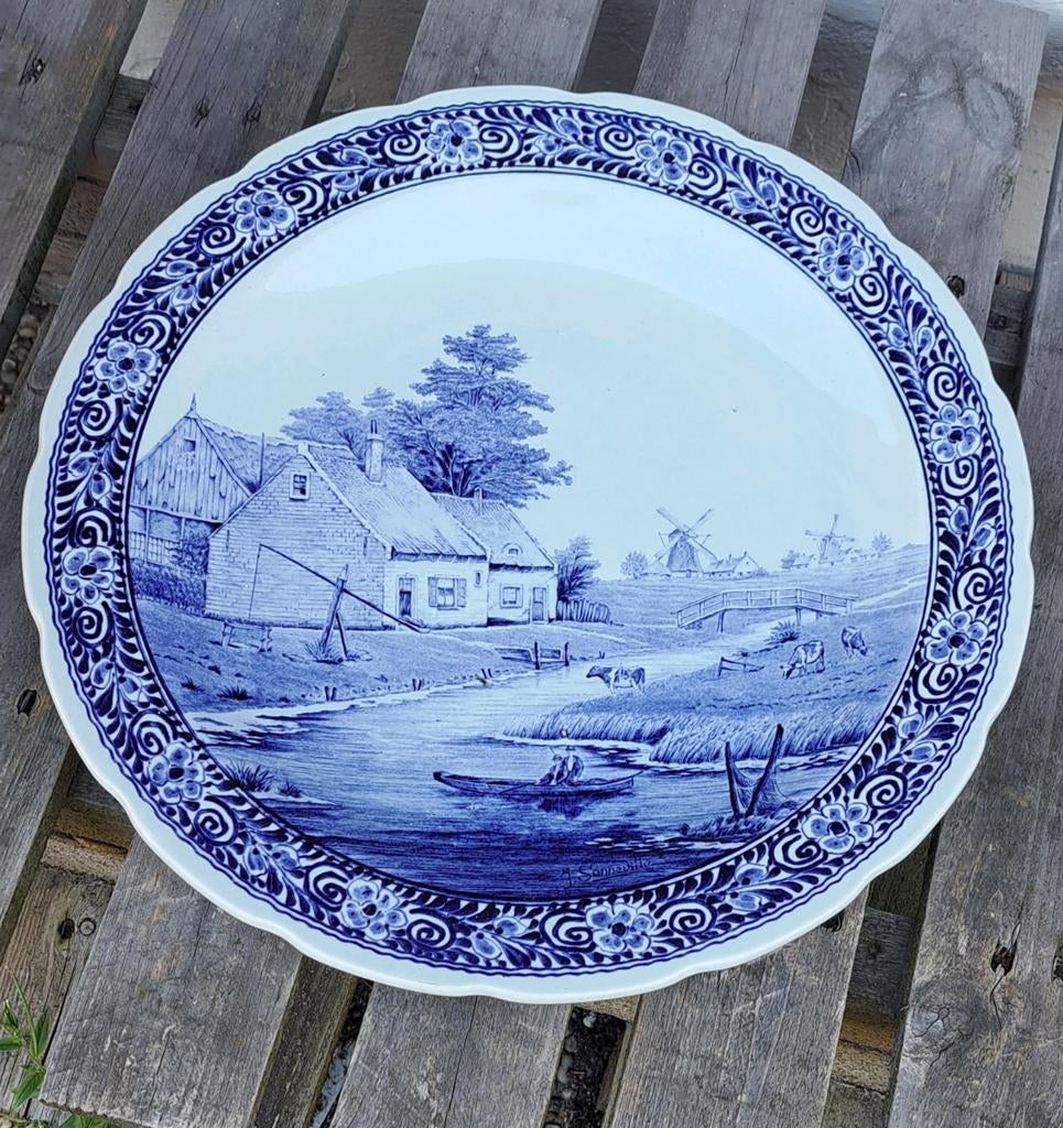 Regout Delfts Royal Sphinx Blauwe Bord Hollands Landschap, Ophalen
