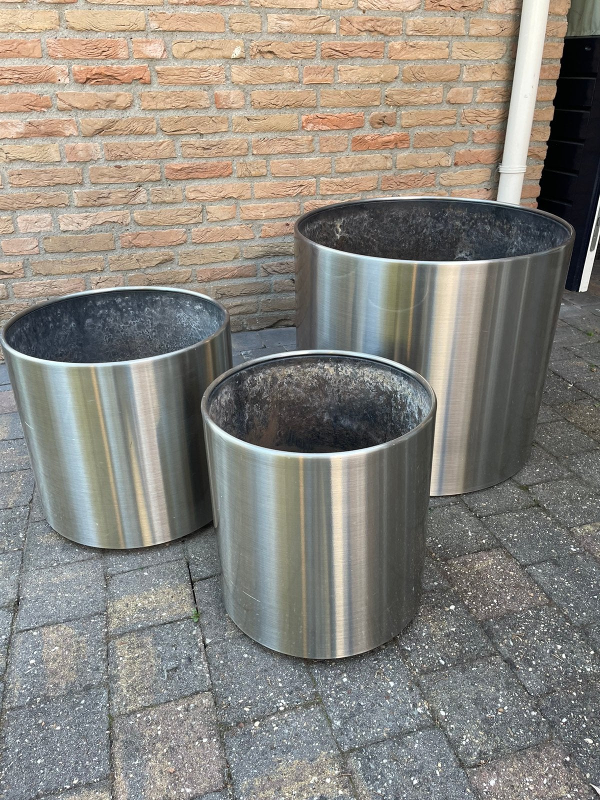 3 stuks RVS plantenbakken (ook geschikt voor hydrocultuur), Ophalen, Gebruikt, Rond, Binnen