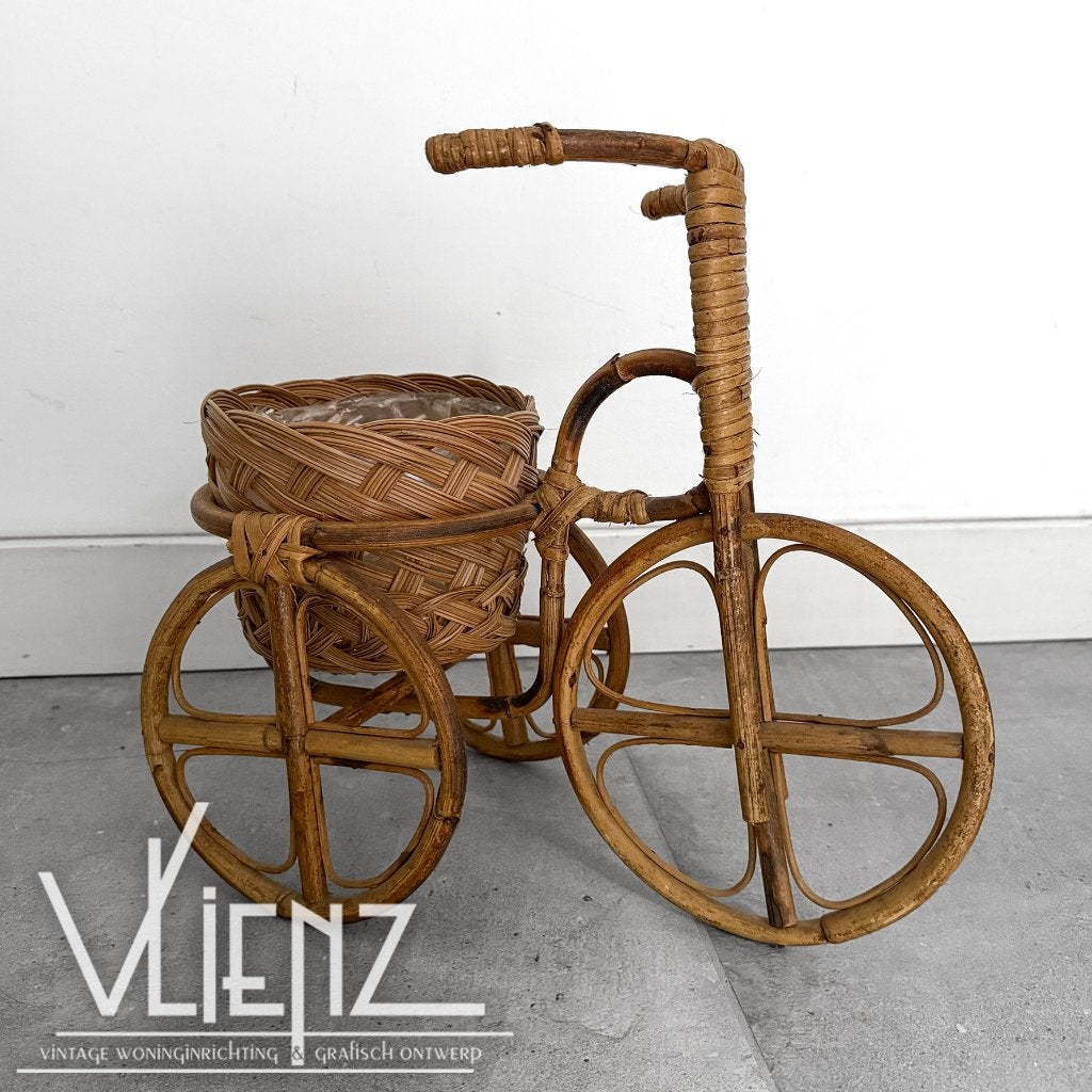 Vintage, retro rotan plantenfiets, fiets bloempot standaard, Ophalen of Verzenden, Huis en Inrichting