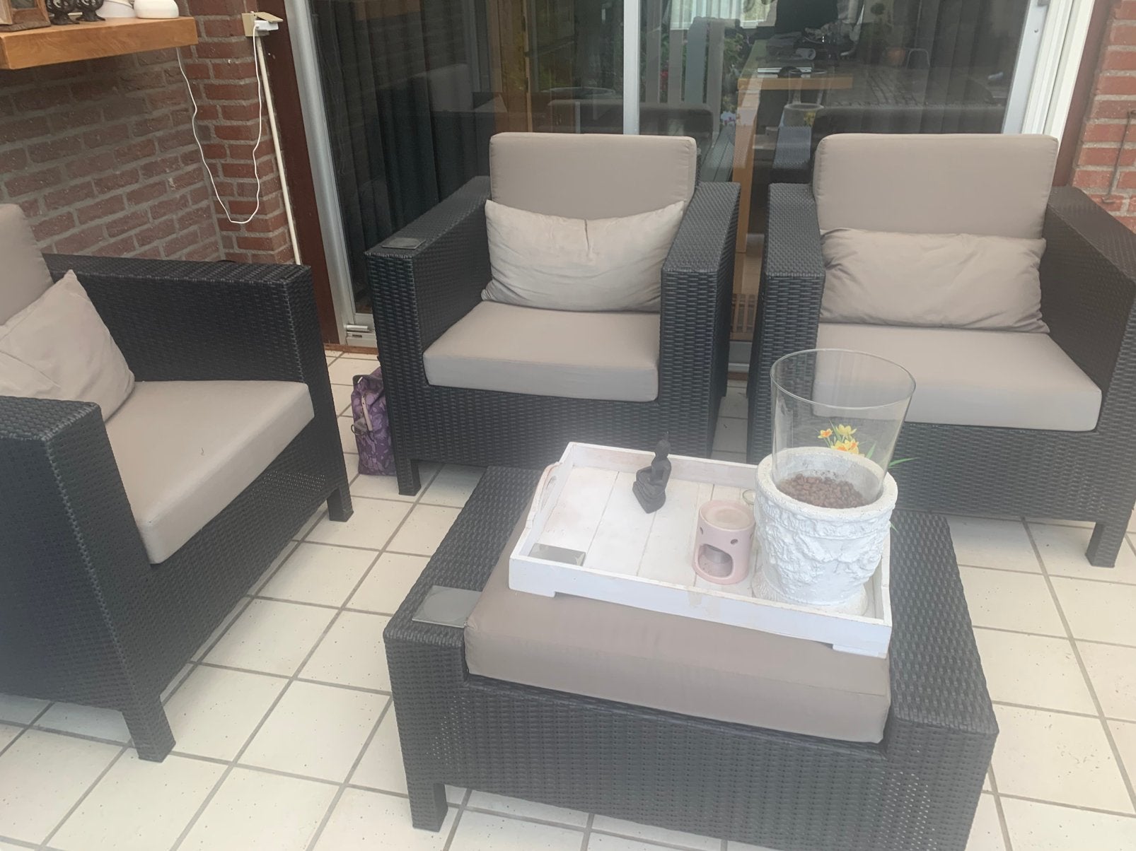 Zwart, Tuin en Terras, Ophalen, Kunststof, Gebruikt, 3 zitplaatsen