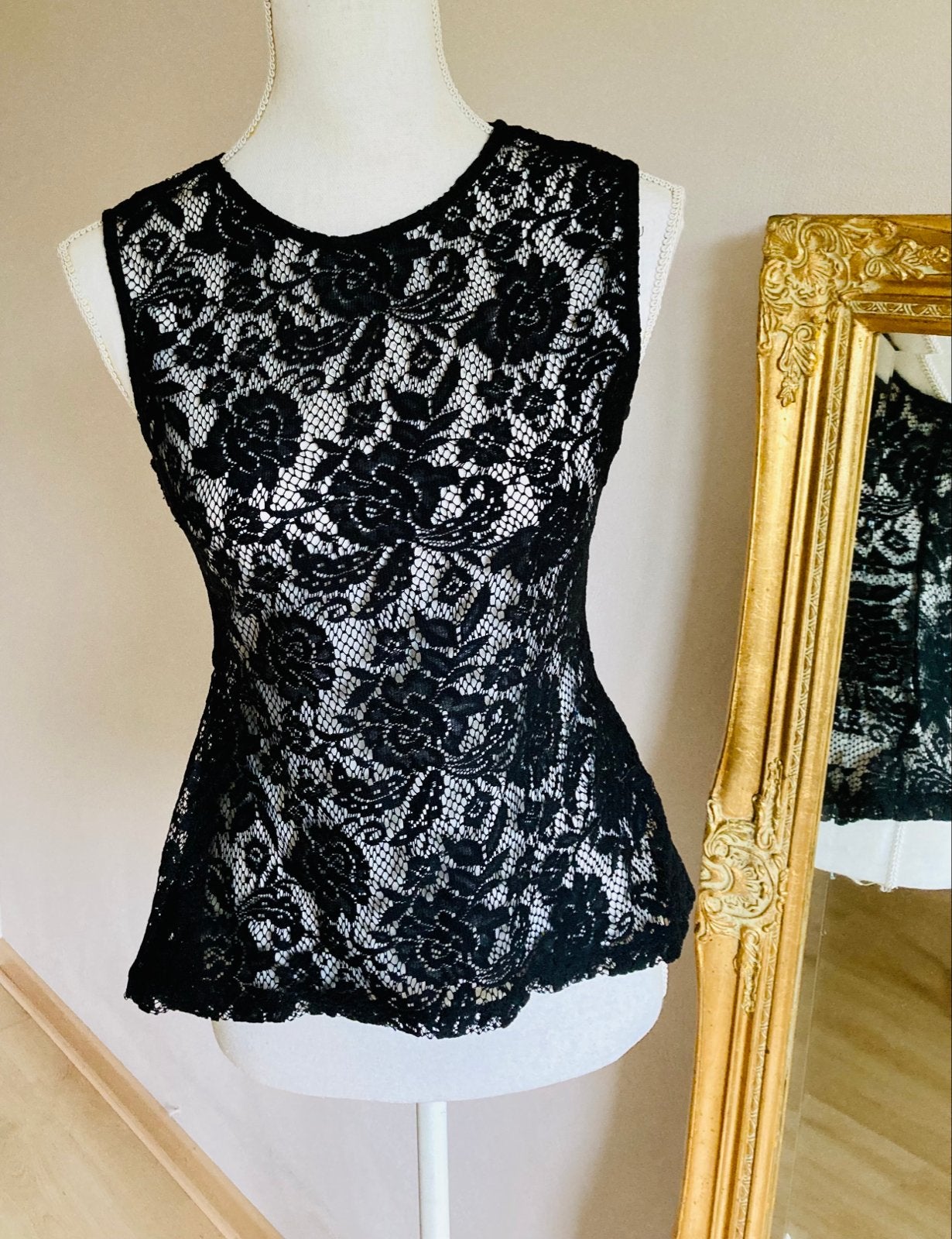 Zwarte kanten Boudoir top zonder mouwen Maat 34/XS, Kleding | Dames, Ophalen, Zwart, Zo goed als nieuw, Zonder mouw