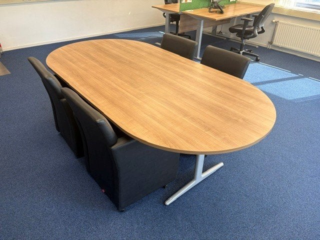 Spreekttafel 240x120 havana met stoelen, Ophalen, Gebruikt, 100 tot 150 cm, 200 cm of meer