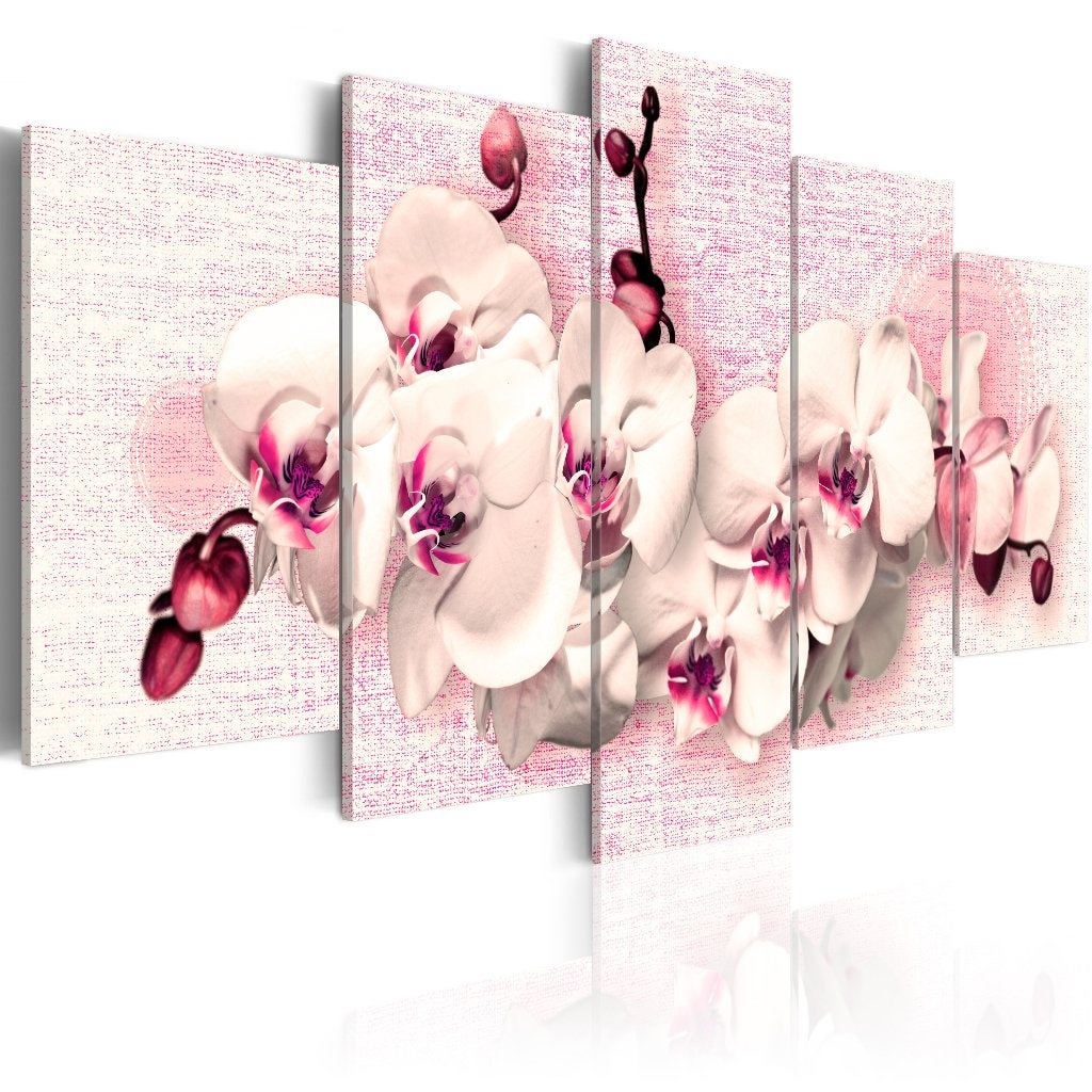711 Roze Paars Orchidee 5 Luik Canvas Schilderij 200x100cm, Ophalen of Verzenden, Bloemen