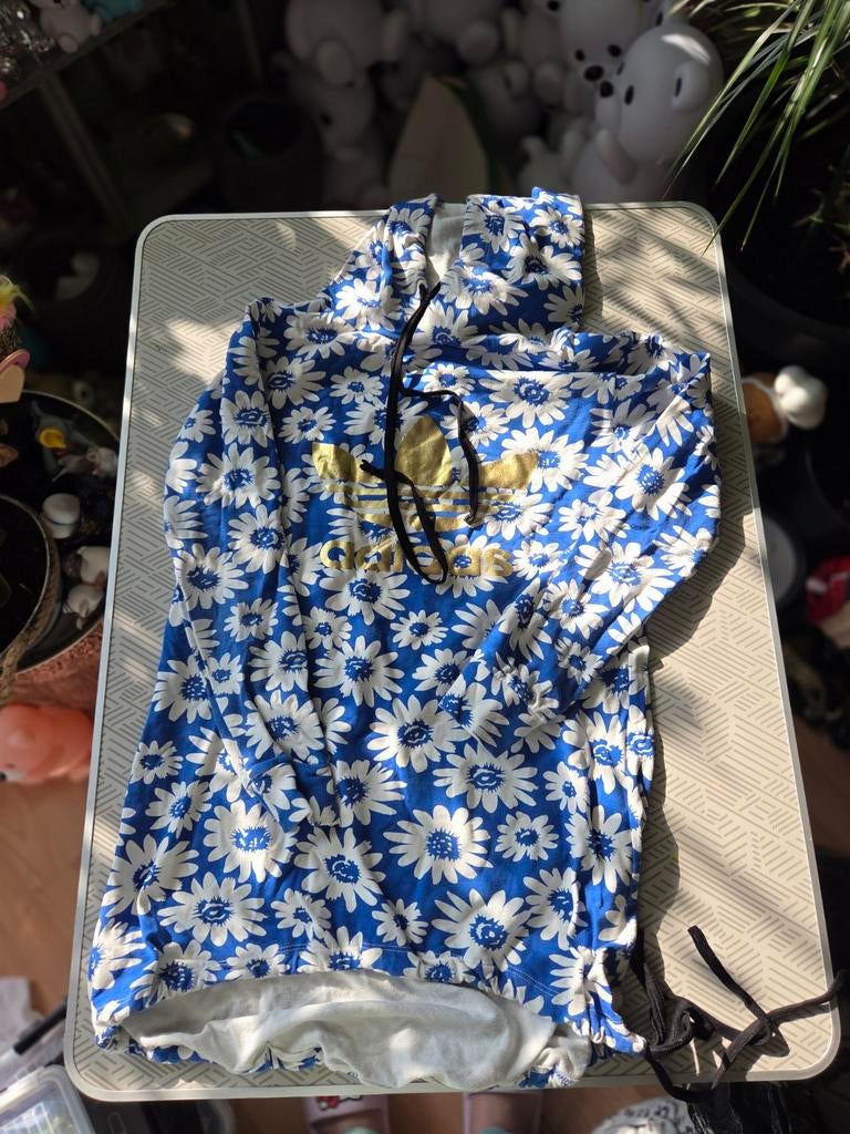 Adidas Hoodie met Bloemenprint en Vetersluiting, Adidas, Ophalen of Verzenden, Blauw, Lange mouw