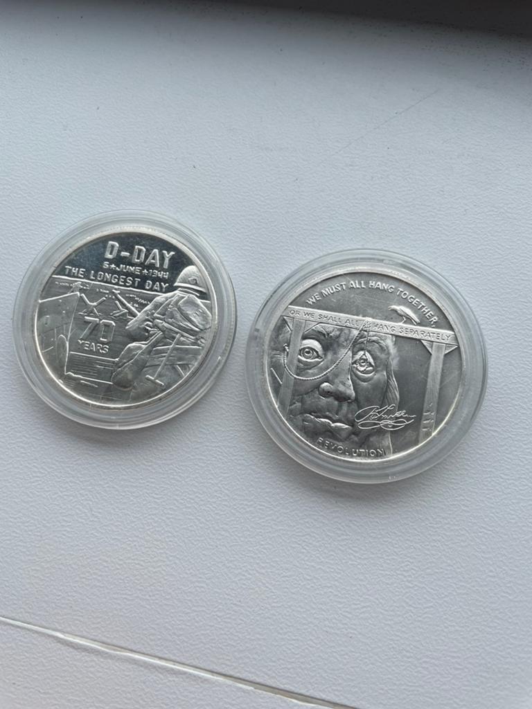 2x 1 oz zilveren D-Day herdenkingsmunten Heroes, Ophalen of Verzenden, Zilver