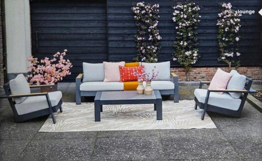 LUXE LOUNGESET MET TEAKLOOK OP ARMLEUNING onderhoudsvrij set, Ophalen, Nieuw