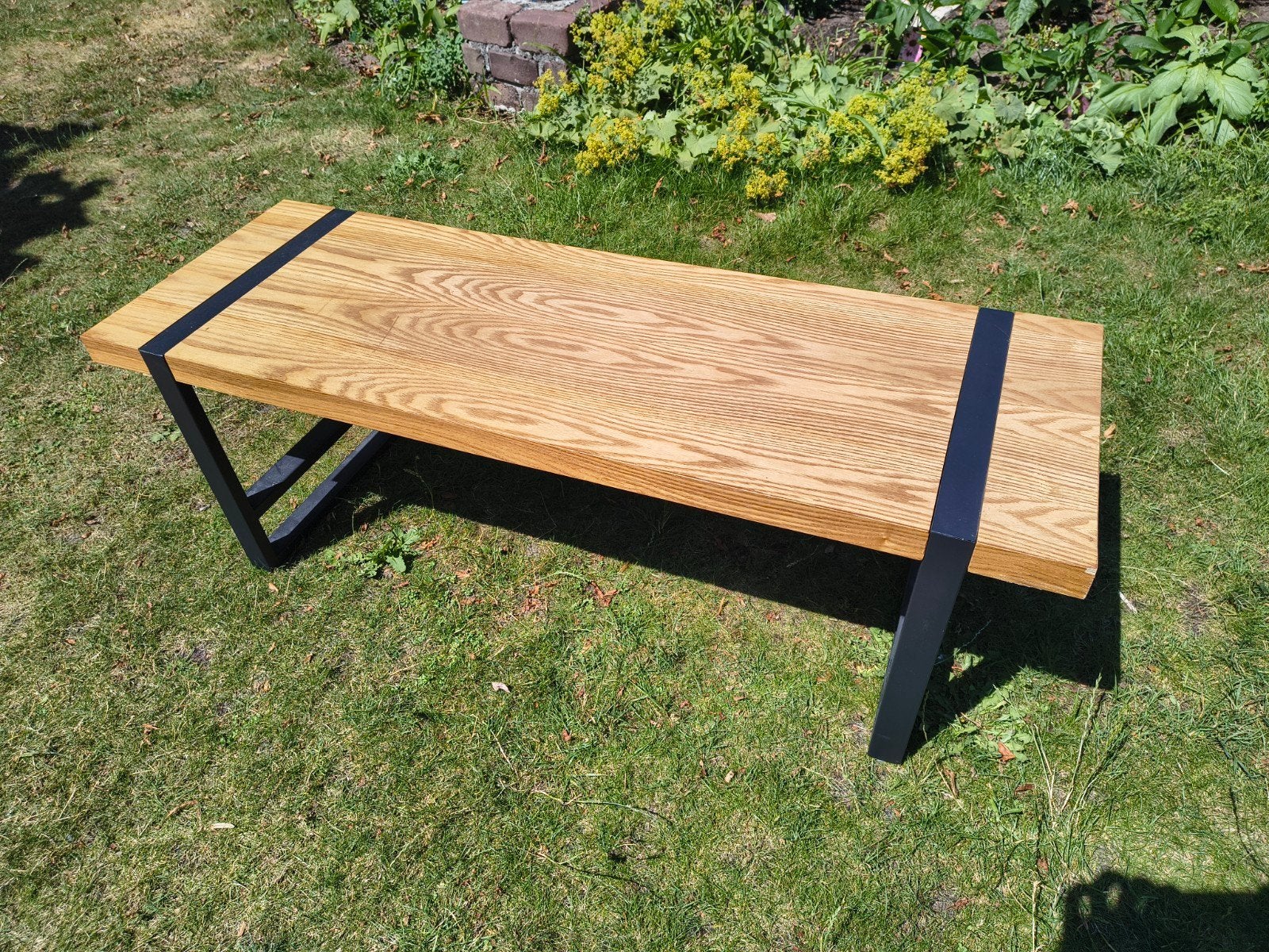Houten bankje voor 2 personen, kan ook als sidetable, Huis en Inrichting, Banken | Bankstellen, Gebruikt, Rechte bank, Tweepersoons