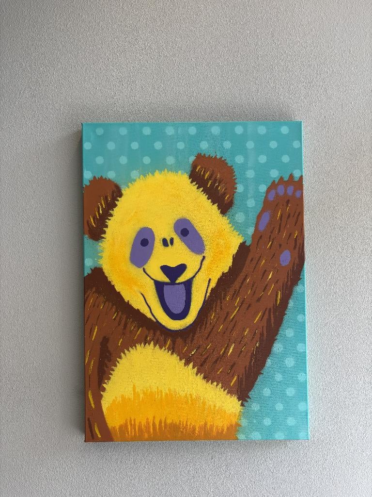 Vrolijk schilderij beer – kleurrijk en speels, Antiek en Kunst, Kunst | Schilderijen | Klassiek, Ophalen of Verzenden