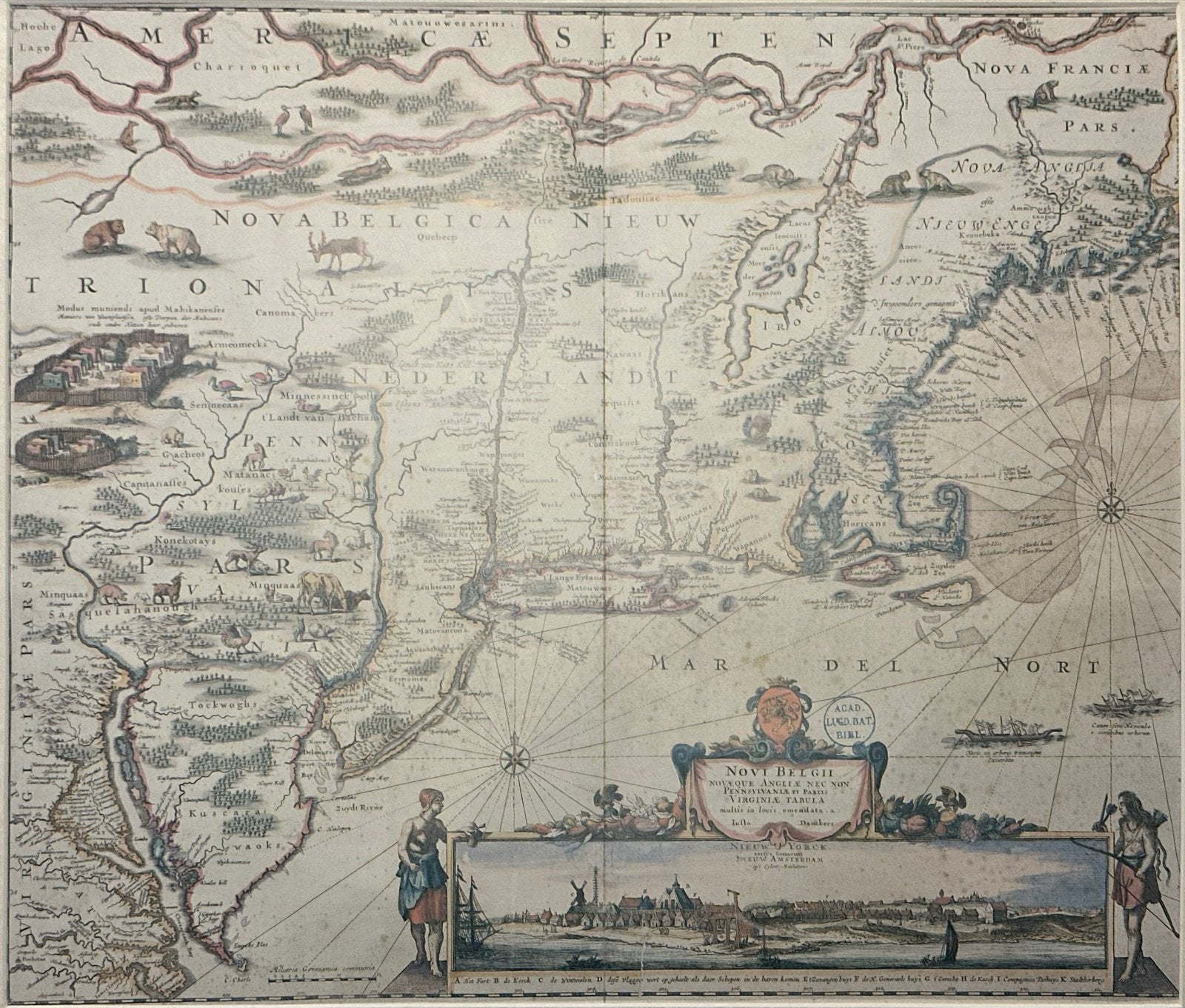 Grote reproductie historische kaart "Novi Belgii", Boeken, Atlassen en Landkaarten, Overige gebieden, Voor 1800, Ophalen of Verzenden
