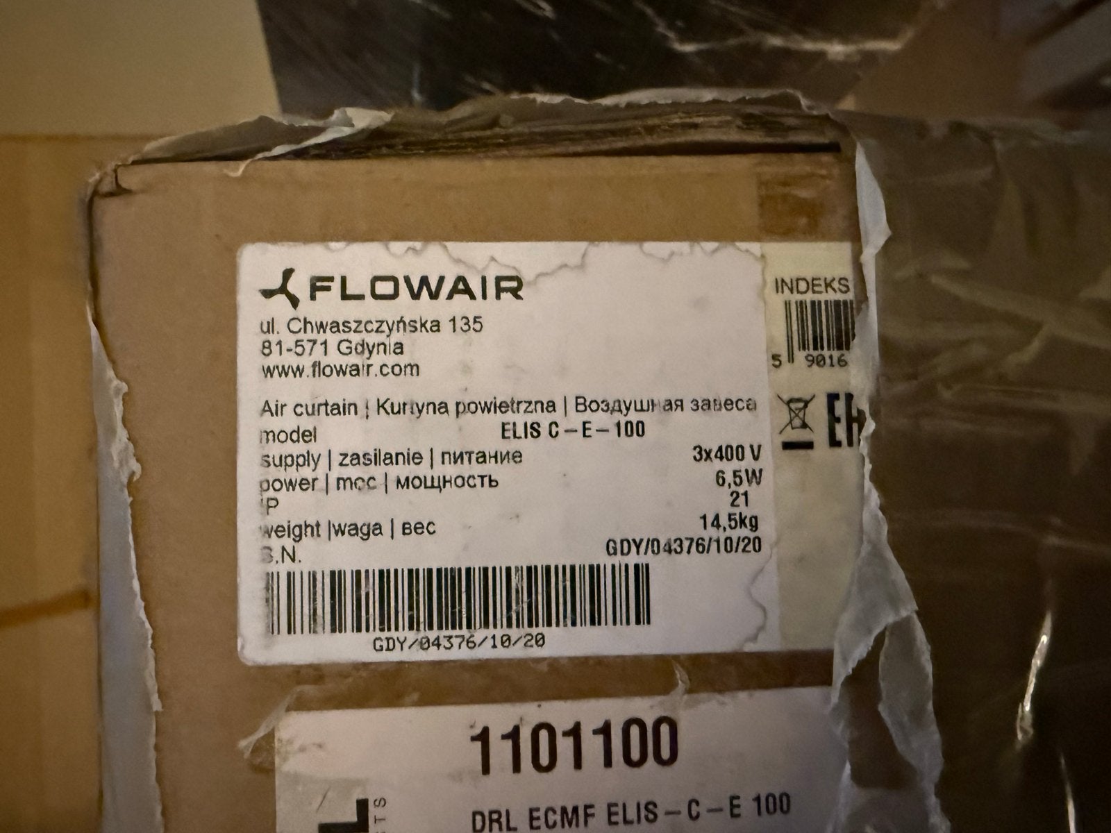 Nieuwe Flowair Elis C-E-100 Luchtgordijn in doos, Ophalen of Verzenden, Nieuw, Ventilator
