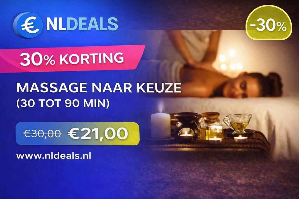 Massage naar keuze (30 tot 90 min)  met 30% korting, Ophalen, Nieuw, Overige typen